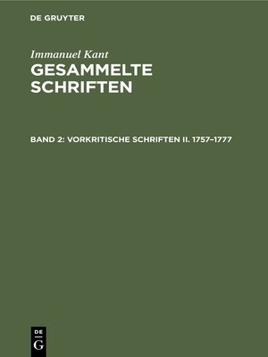 cover image of Vorkritische Schriften II. 1757–1777